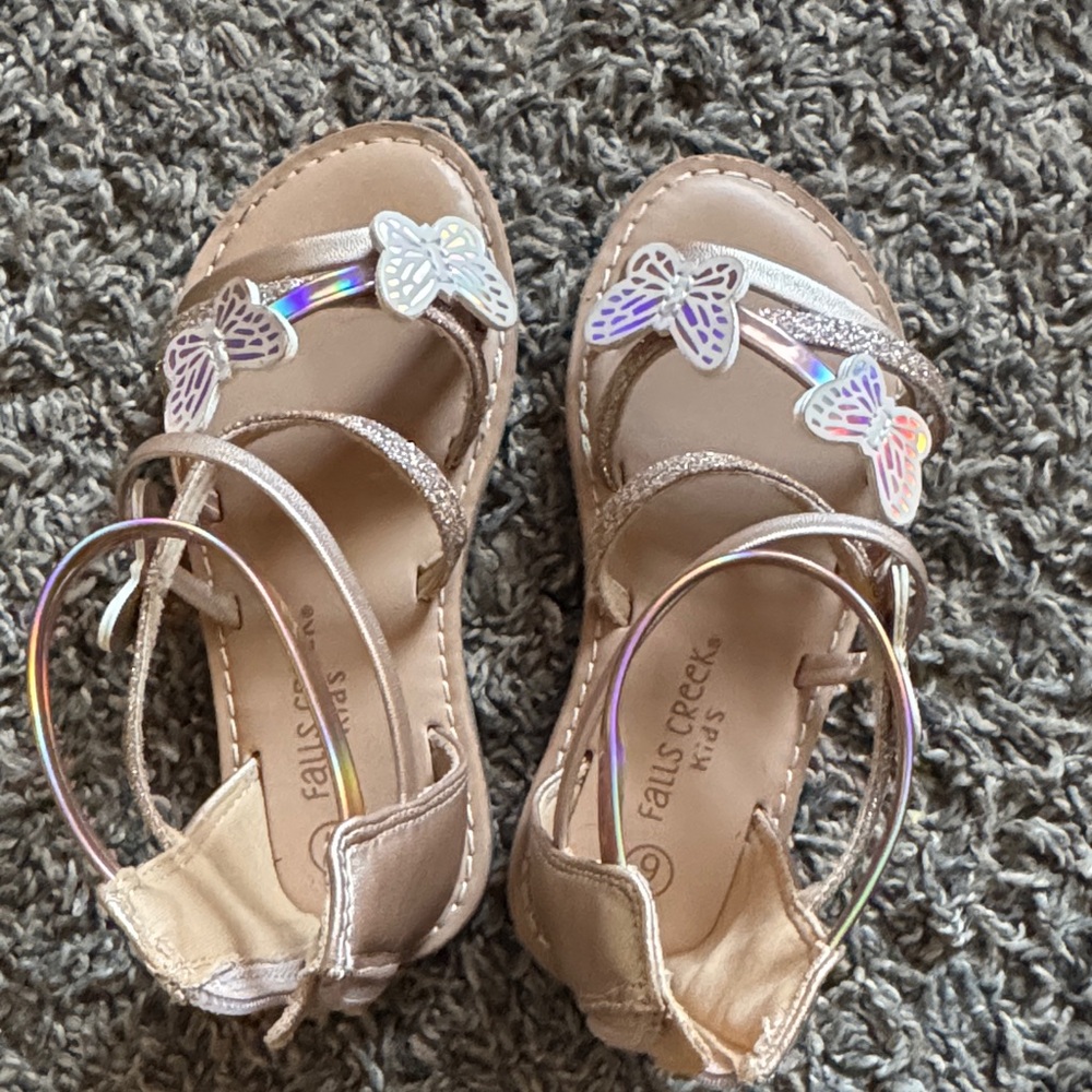 Falls Creek Kids' Sandals with Holographic Butterflies - Tan